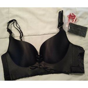 Bra Black 34DD Underwire pretty and dainty Extender and Ribbon added.